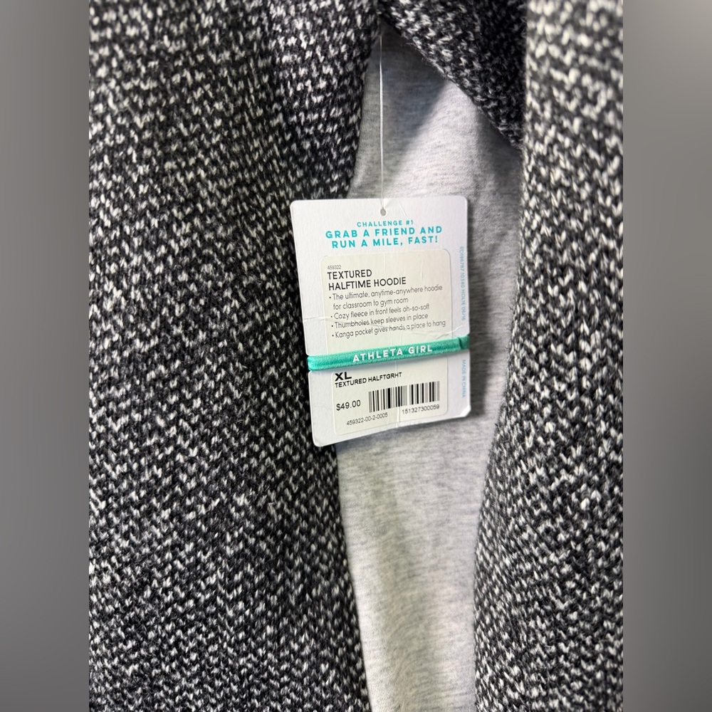 NWT Athleta Girl Grey/black Textured Halftime Hoodie Sz Girl XL/14 - Picture 3 of 7